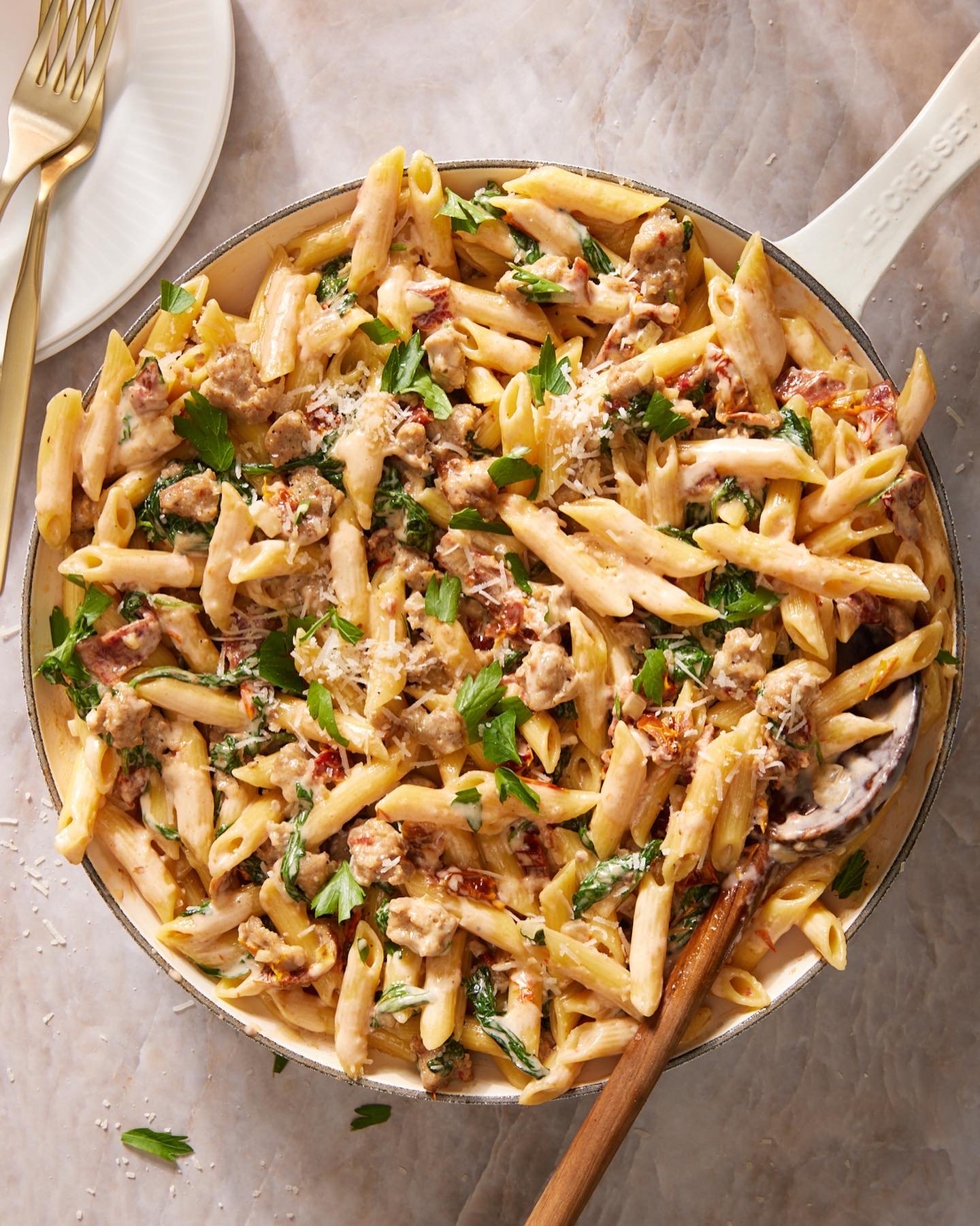 Creamy Penne with Sausage and Sun-Dried Tomatoes