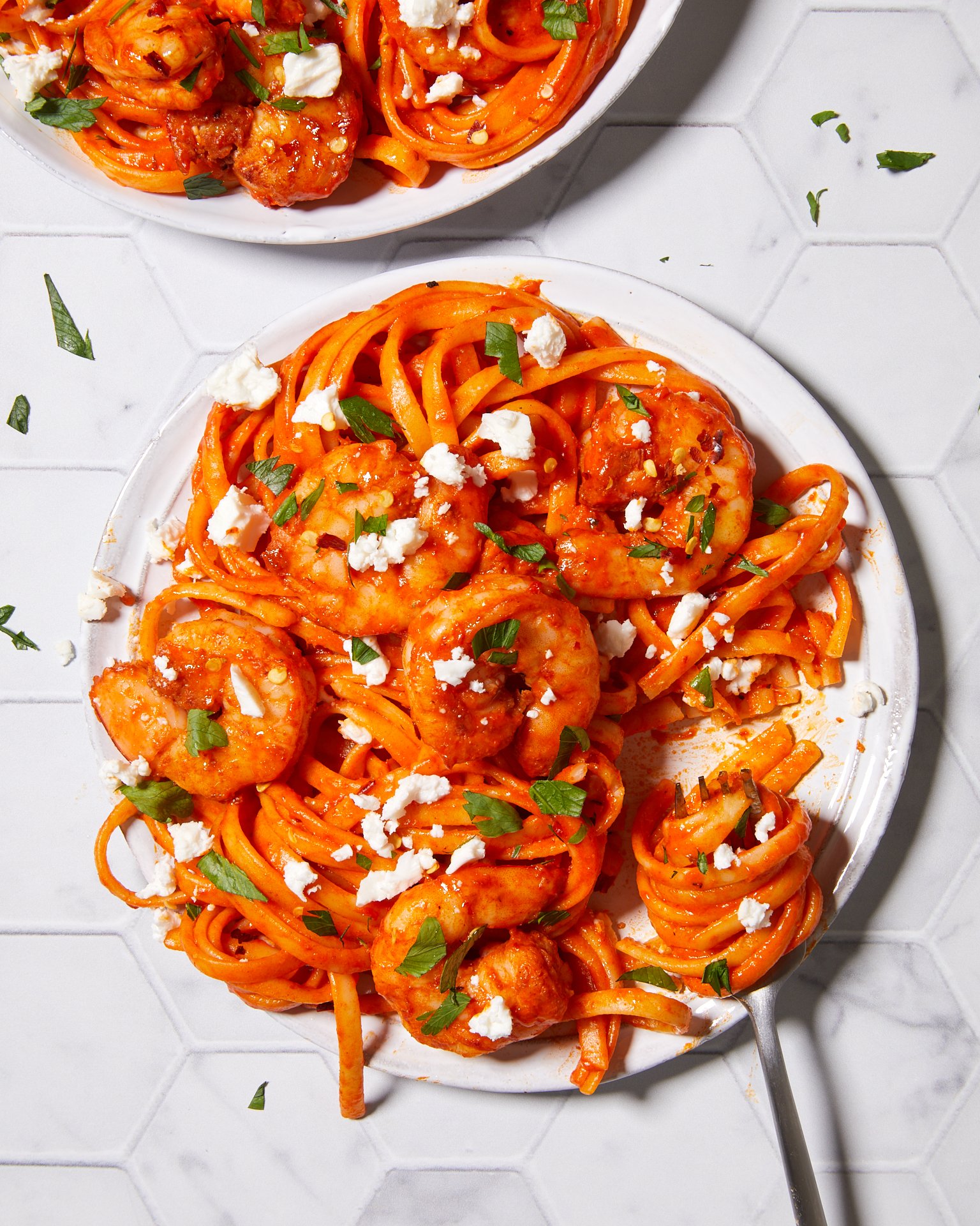 Roasted Red Pepper Linguine and Shrimp