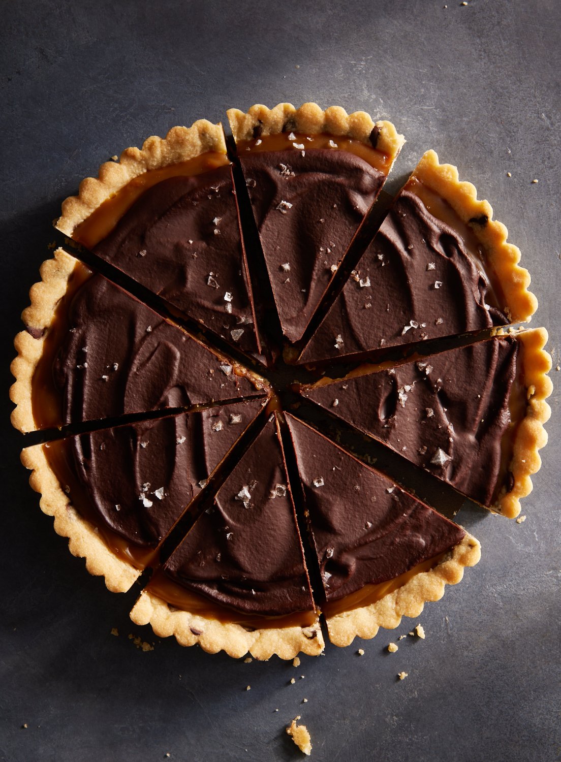 Caramel Chocolate Chip Cookie Tart Sliced