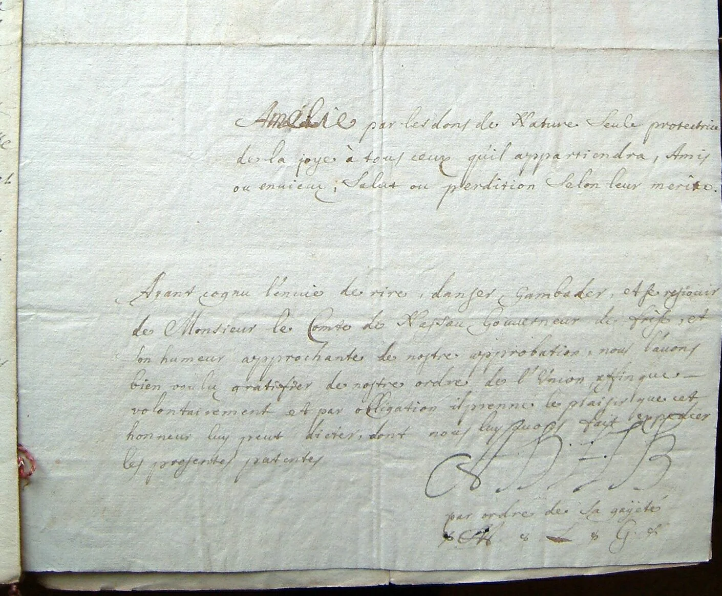 Fragment of the regulations with signature from Amalie van Brederode, Archive Amalia van Solms, 14 AXIII, 21, Royal Archives, The Hague, The Netherlands