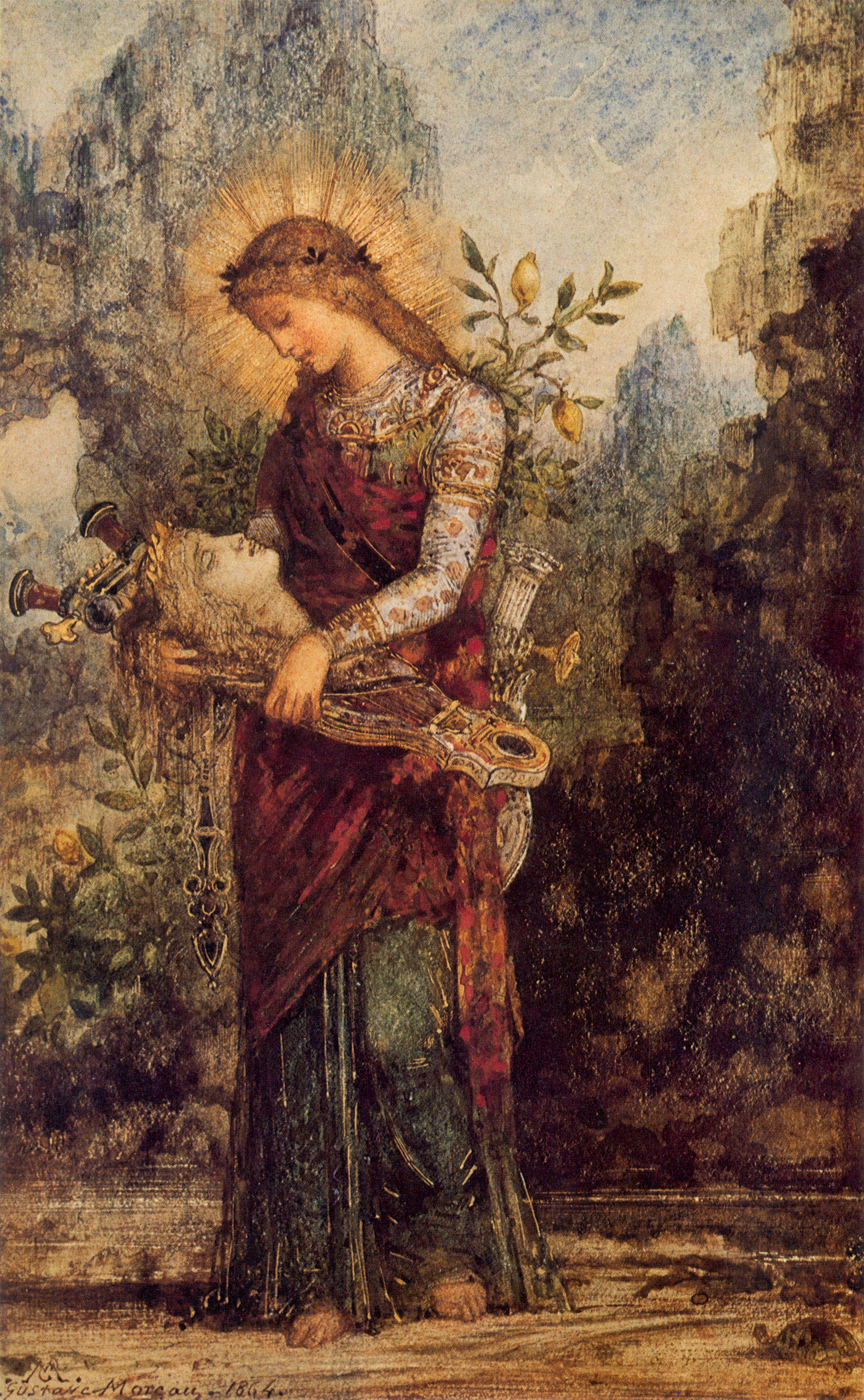 Thracian Girl Carrying the head of Orpheus, Gustave Moreau, 1875, Private Collection.