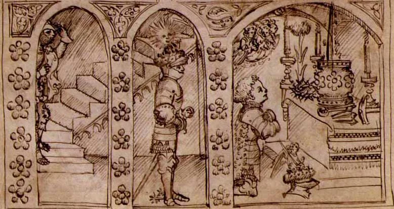 The Knights enter the Chapel of the Holy Grail in Bembo's Lancelot