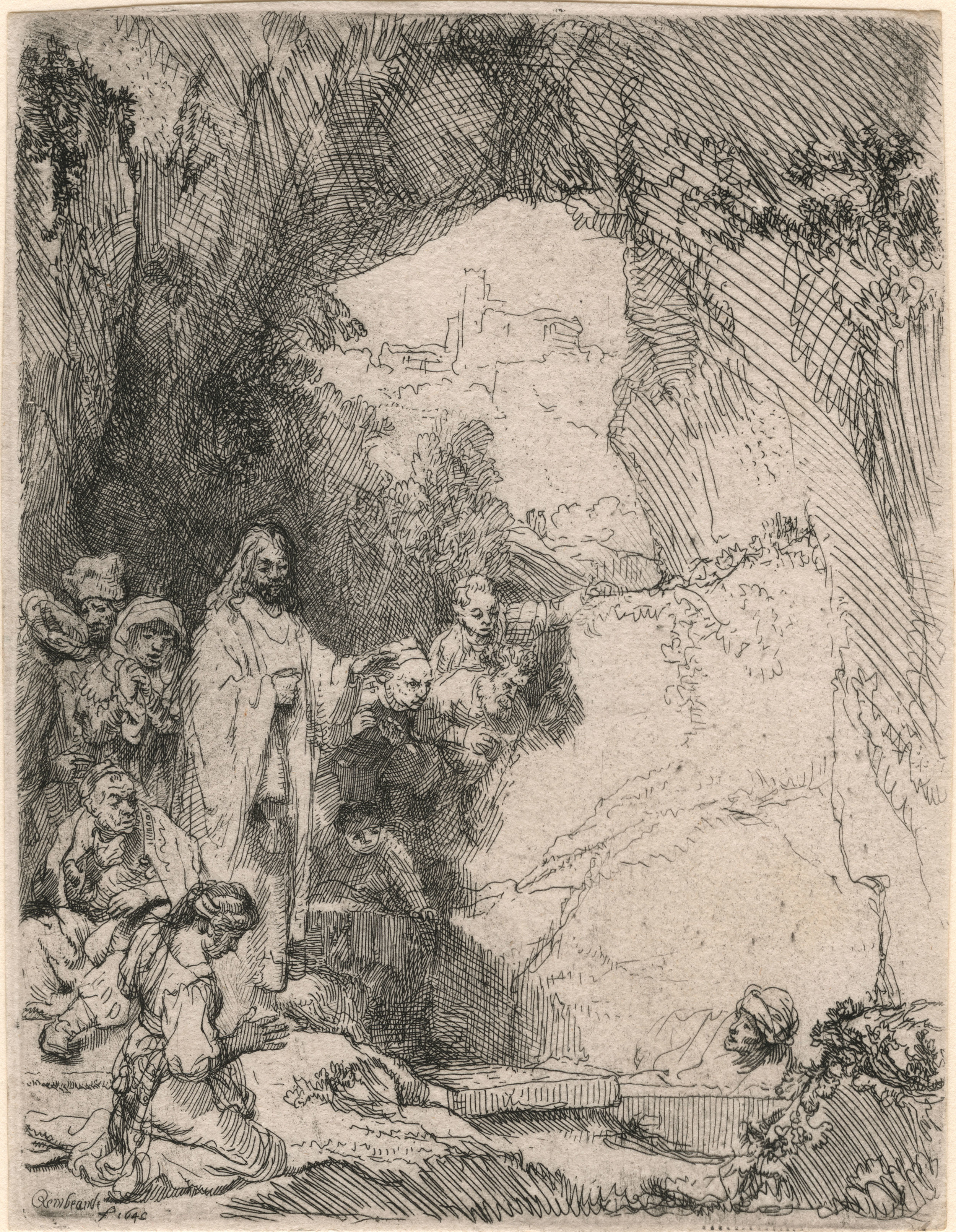 Rembrandt, Raising of Lazarus , etching, 1642, Morgan Museum and Library, New York