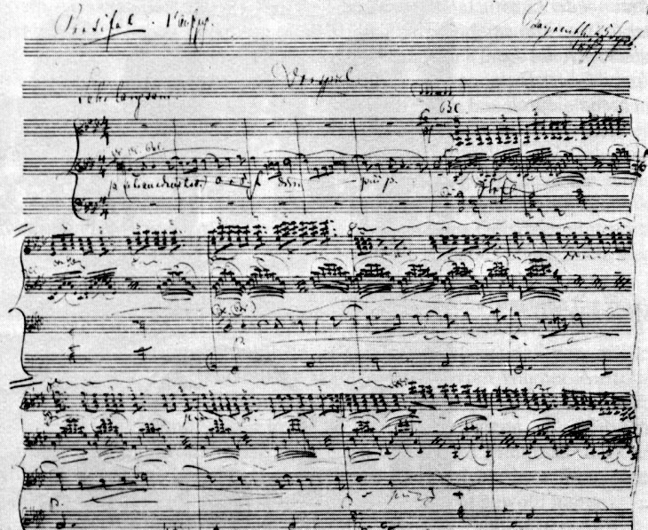Wagner, page from his manuscript score to Parsifal, his crowning work which took him 25 years to create (conceived 1857, completed 1882)