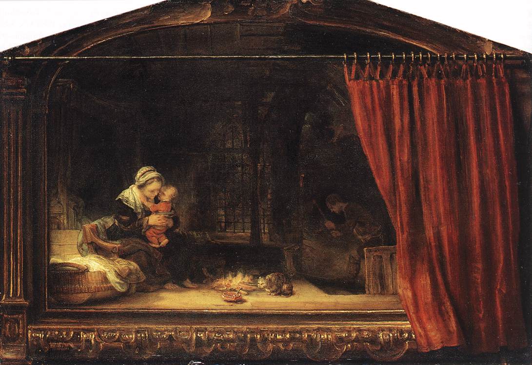 Rembrandt, The Holy Family with Painted Frame and Curtain , oil on panel, 1646, Museum Schloss Wilhelmshöhe, Kassel