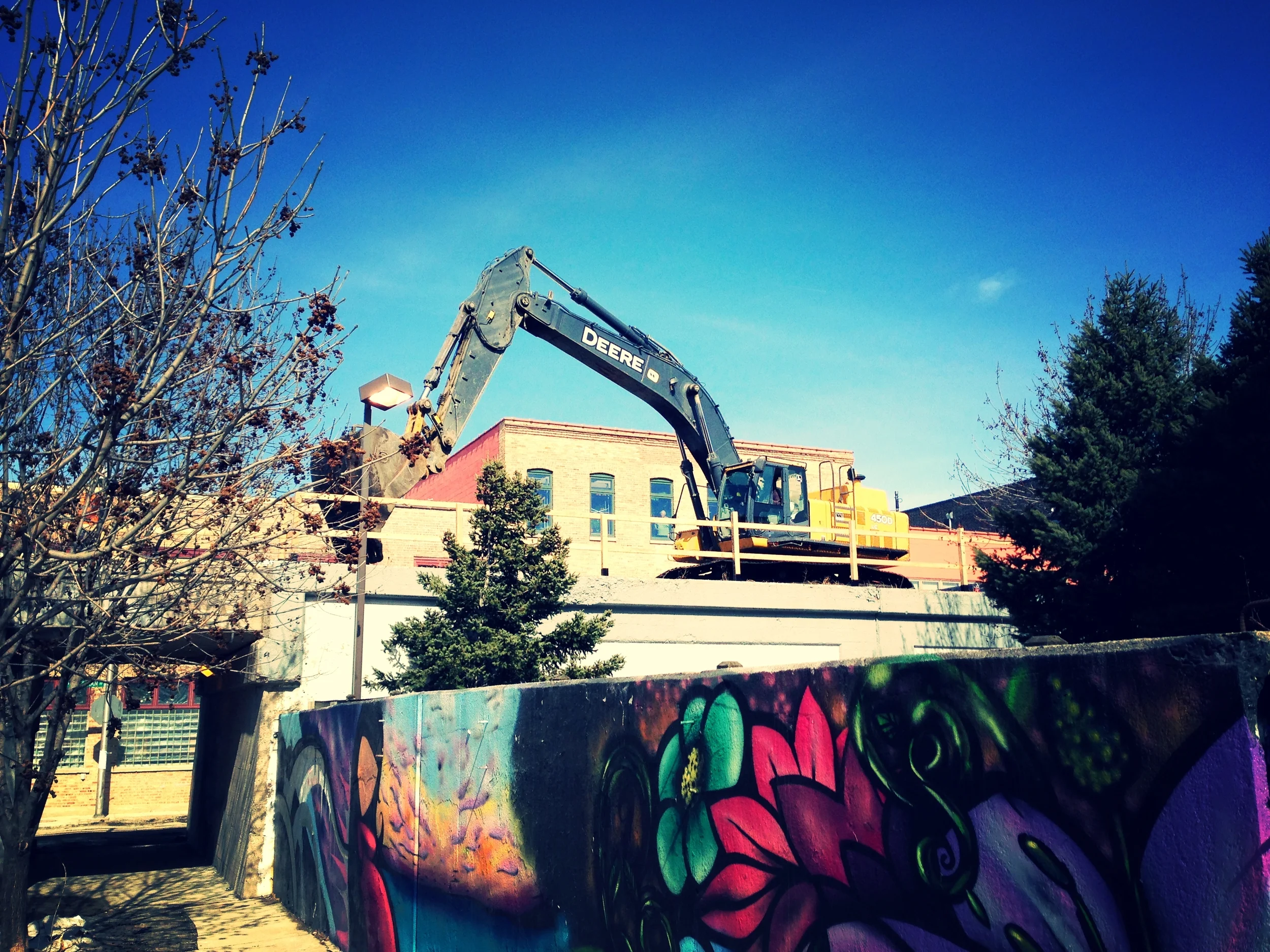 Construction crews at work in March in Humboldt Park. 