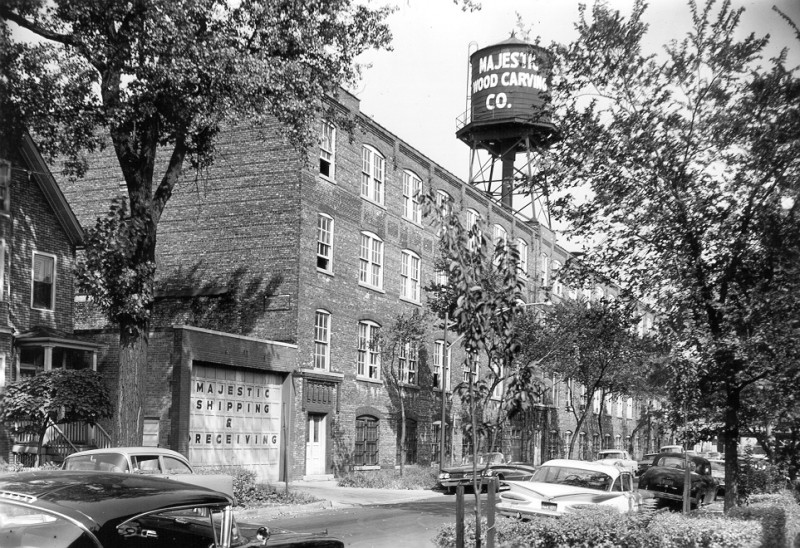  The Majestic Wood Carving Company in the late 1970's. The building has since been converted into a residential complex. Click the arrow to the right to see the building as it currently stands.&nbsp; 