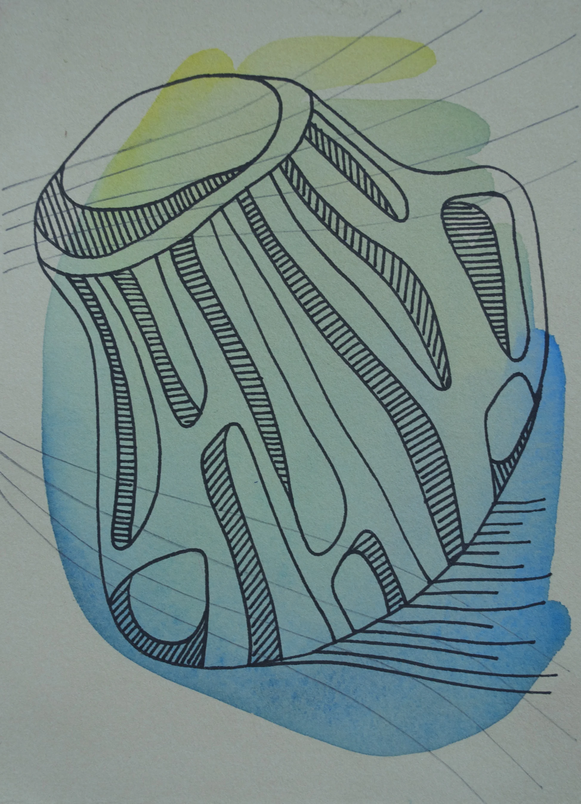 Acrylic, Pencil & Marker on Handmade Paper 5 x 7 Inches