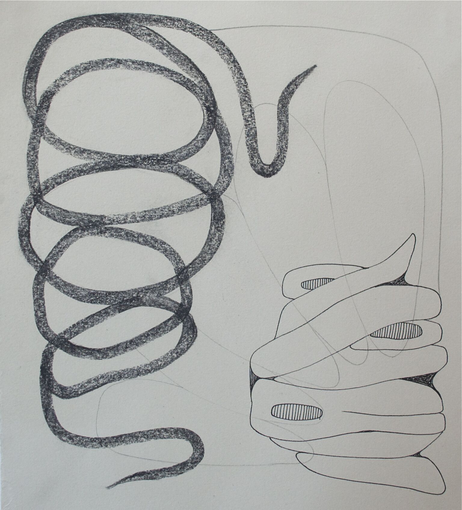 Pencil, Charcoal & Marker on Handmade Paper 12 x 12 Inches Sold