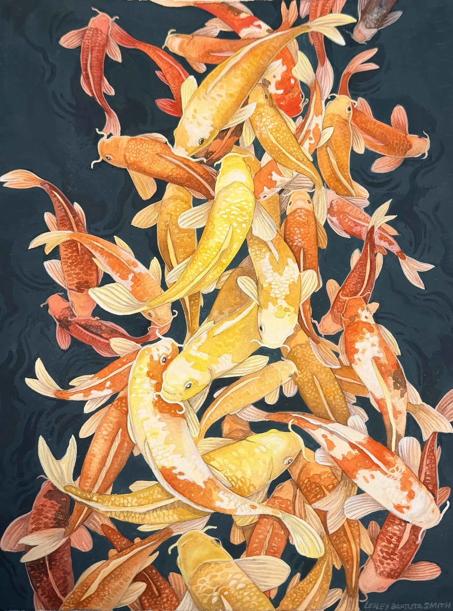 Leslie Baptista, Koi Confetti, 15x11, Watercolor, Gouache