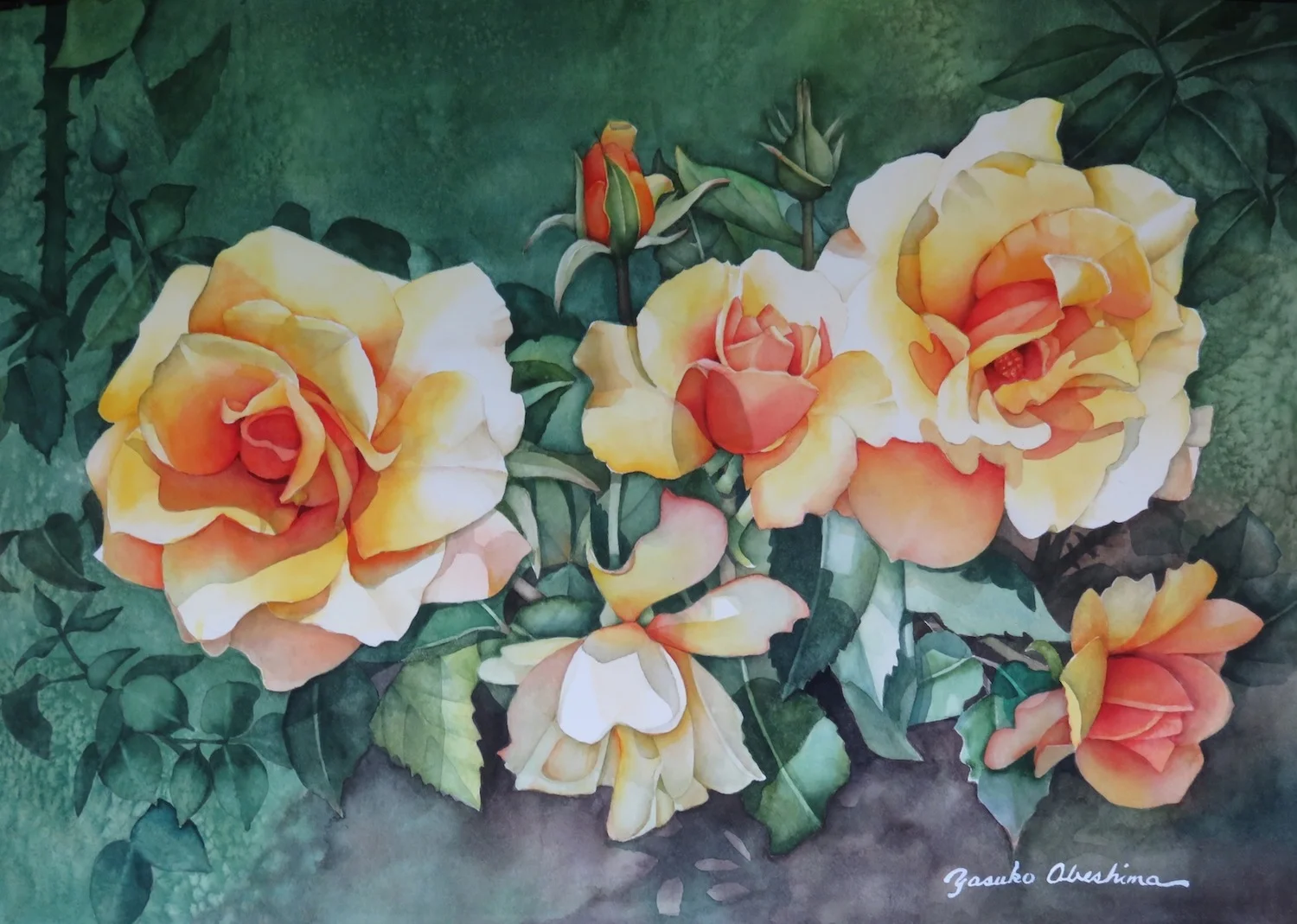 Visit to a Rose Garden I  15" x 22" - Yasuko Abeshima
