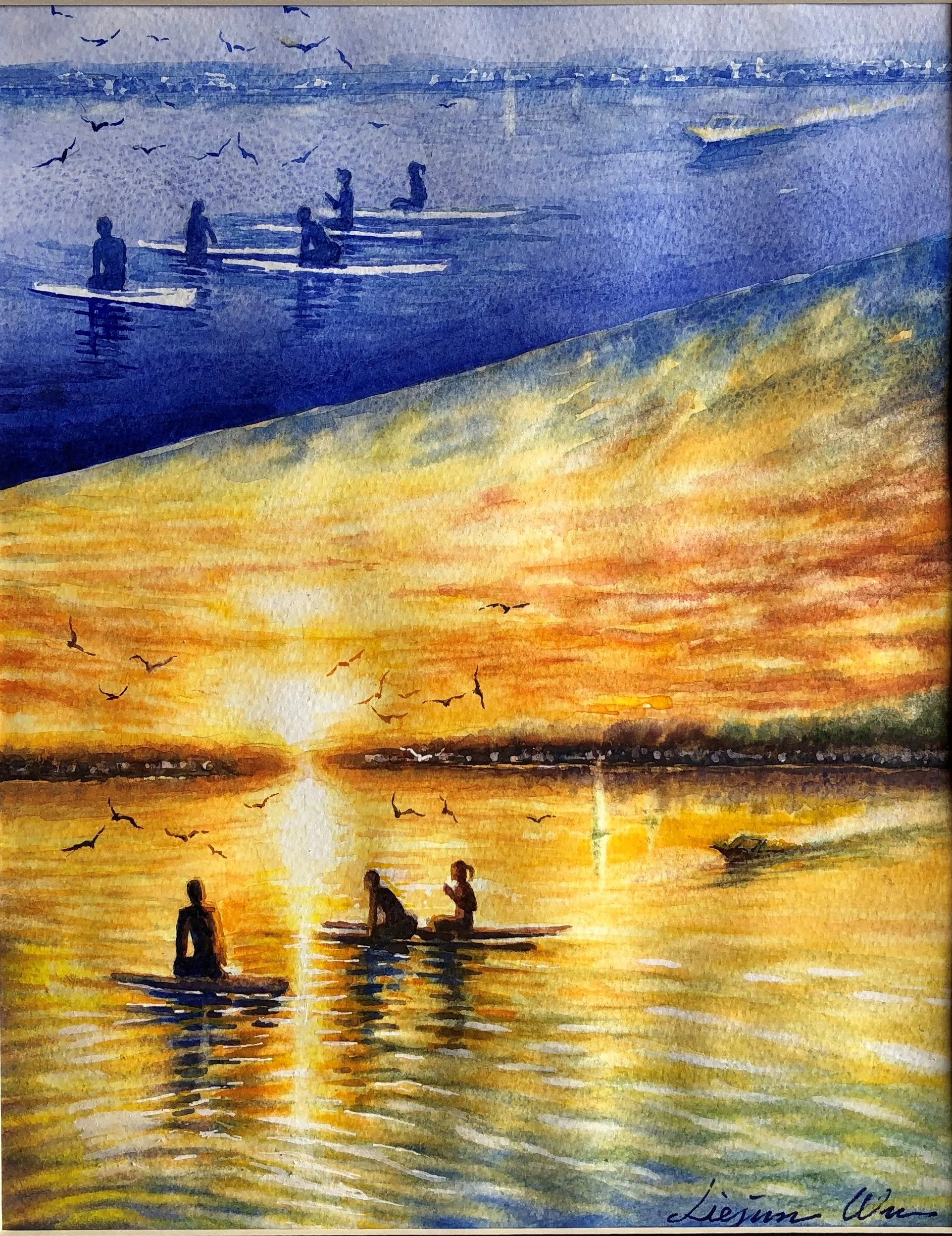 Sunset With Water Content Map 14"x11"