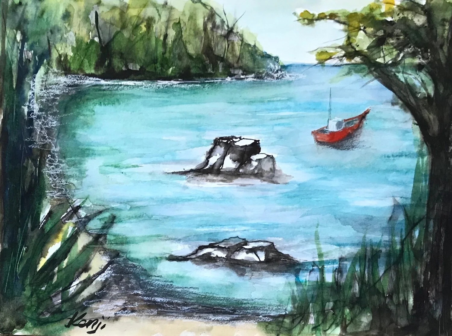 Kenji Honda, Water on Earth #1 in Big Island Hawaii 9"x12"