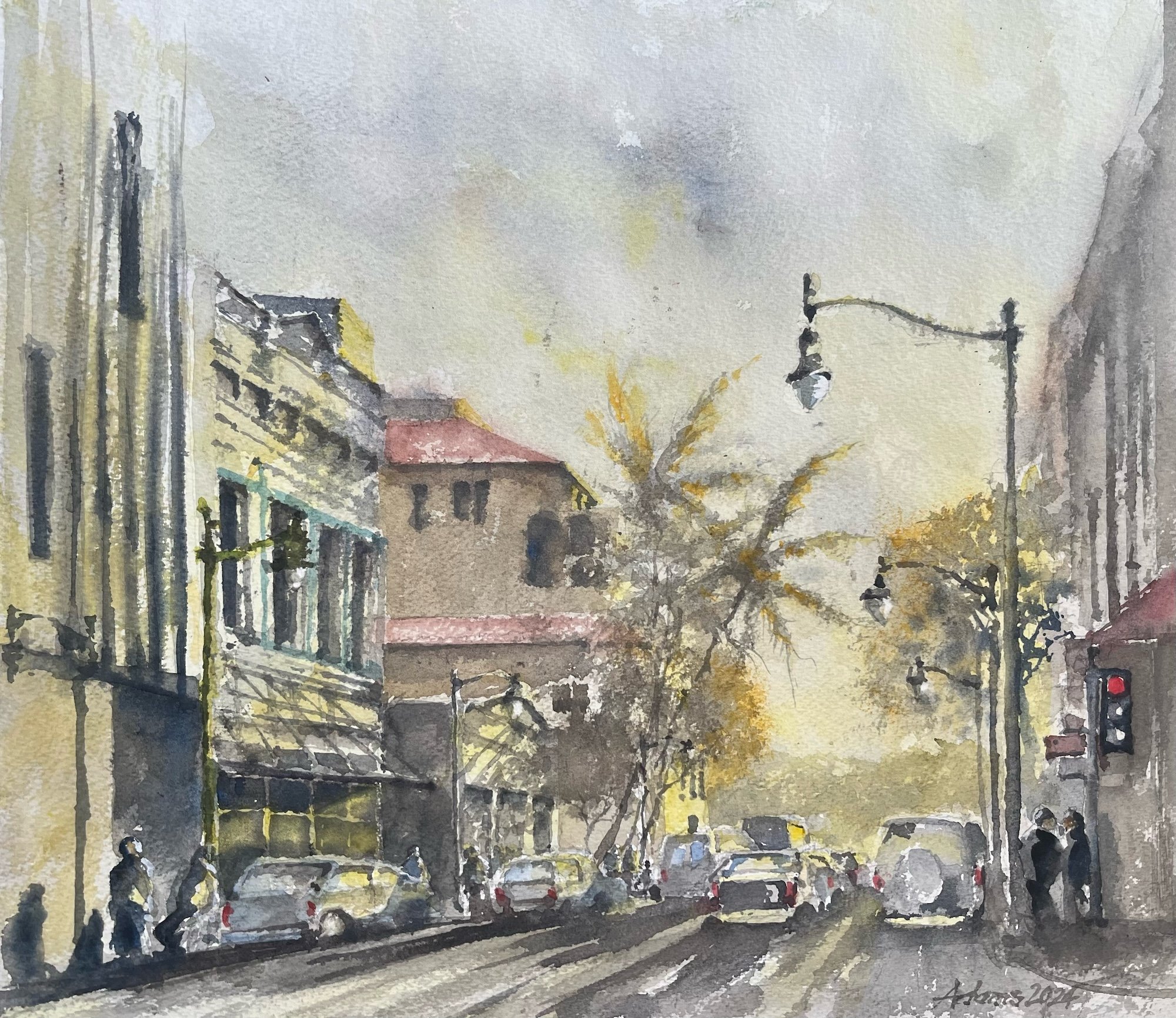 Bishop Street Dusk, Dwayne Adams 14x15