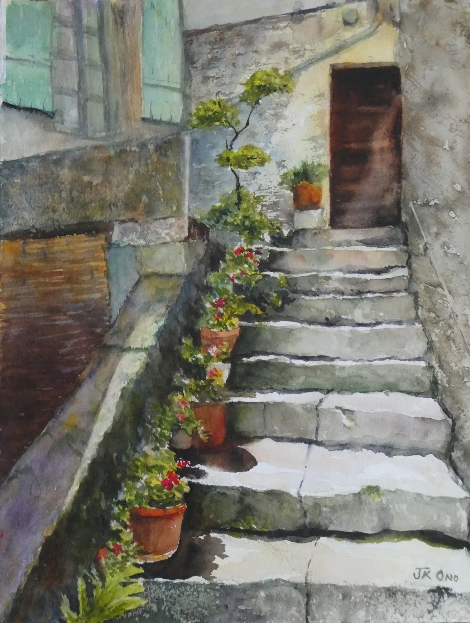 Joyce Ono, Stairway at Le Vieux Couvent, France 15"x11.25"