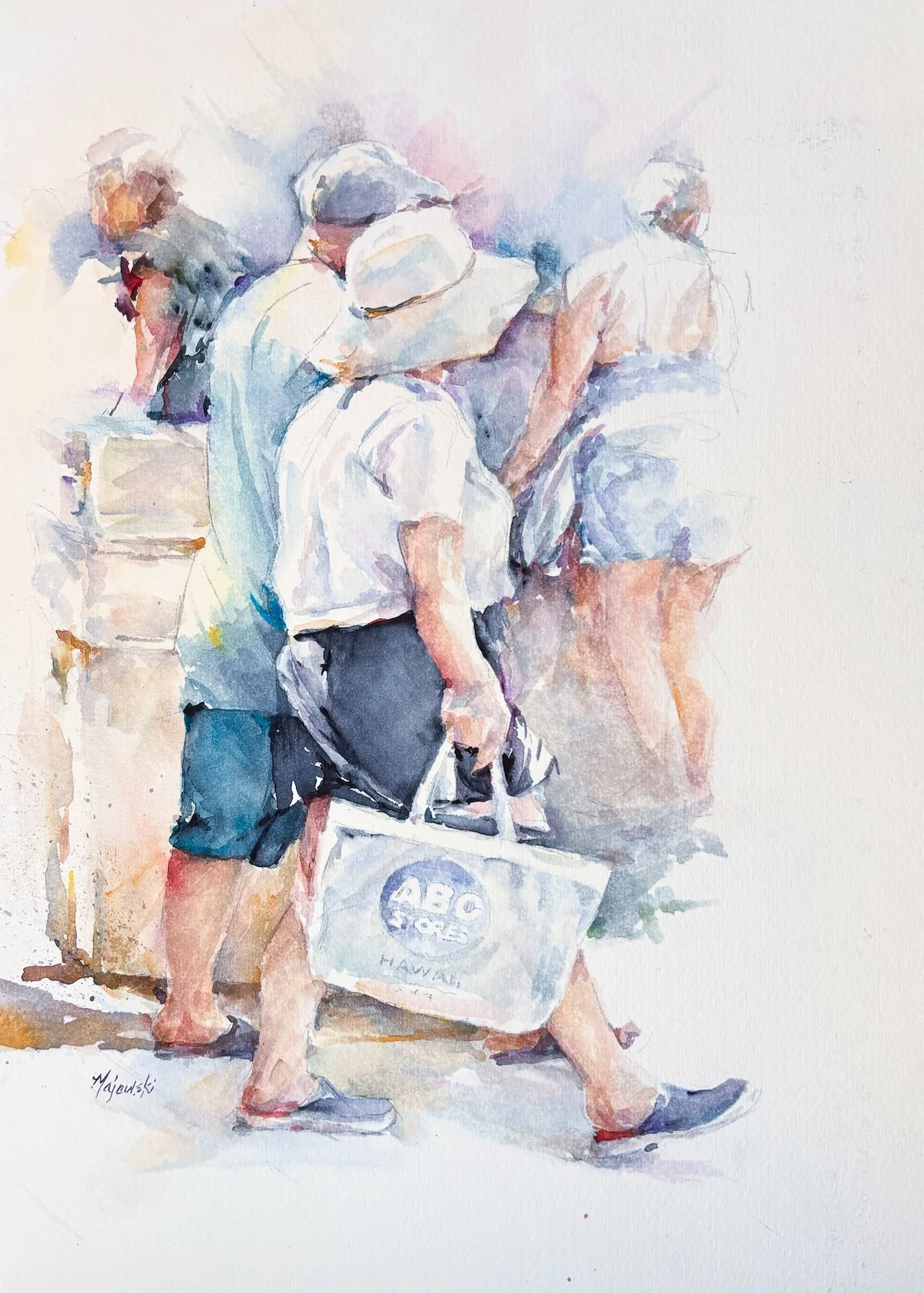 Carolyn Majewski, Walking in Waikiki 10.5x7.5