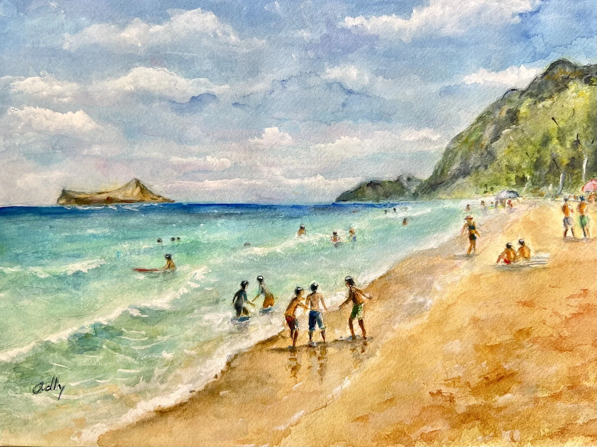 Adly Mirza, Waimanalo Beach, 10x16, Watercolor