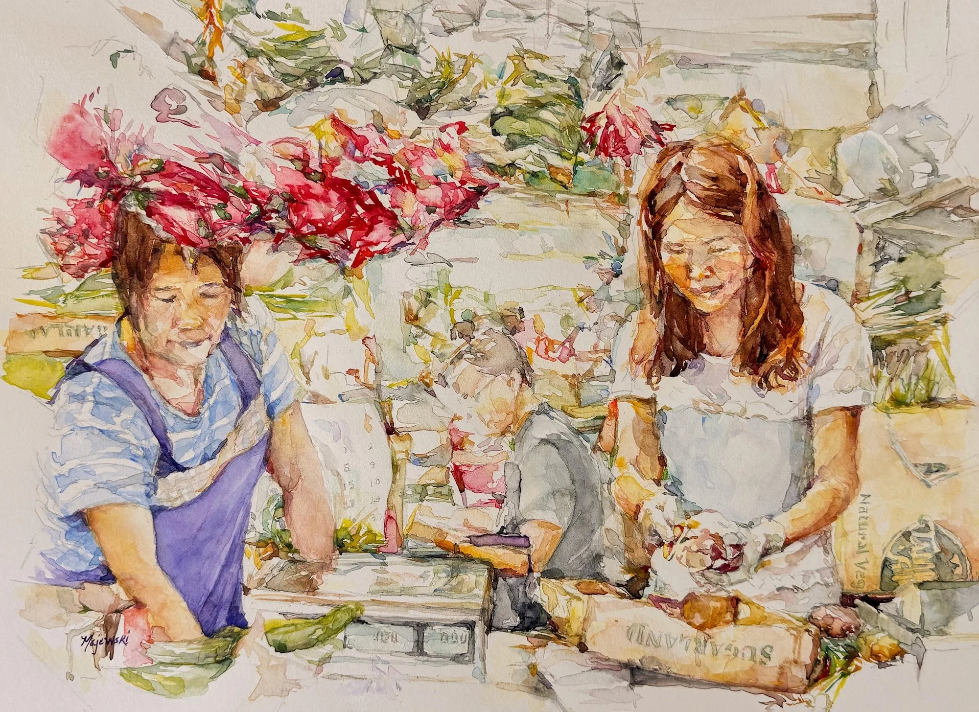 Carolyn Majewski, Marketplace/Chinatown, 8.5x10.25, Transparent Watercolor