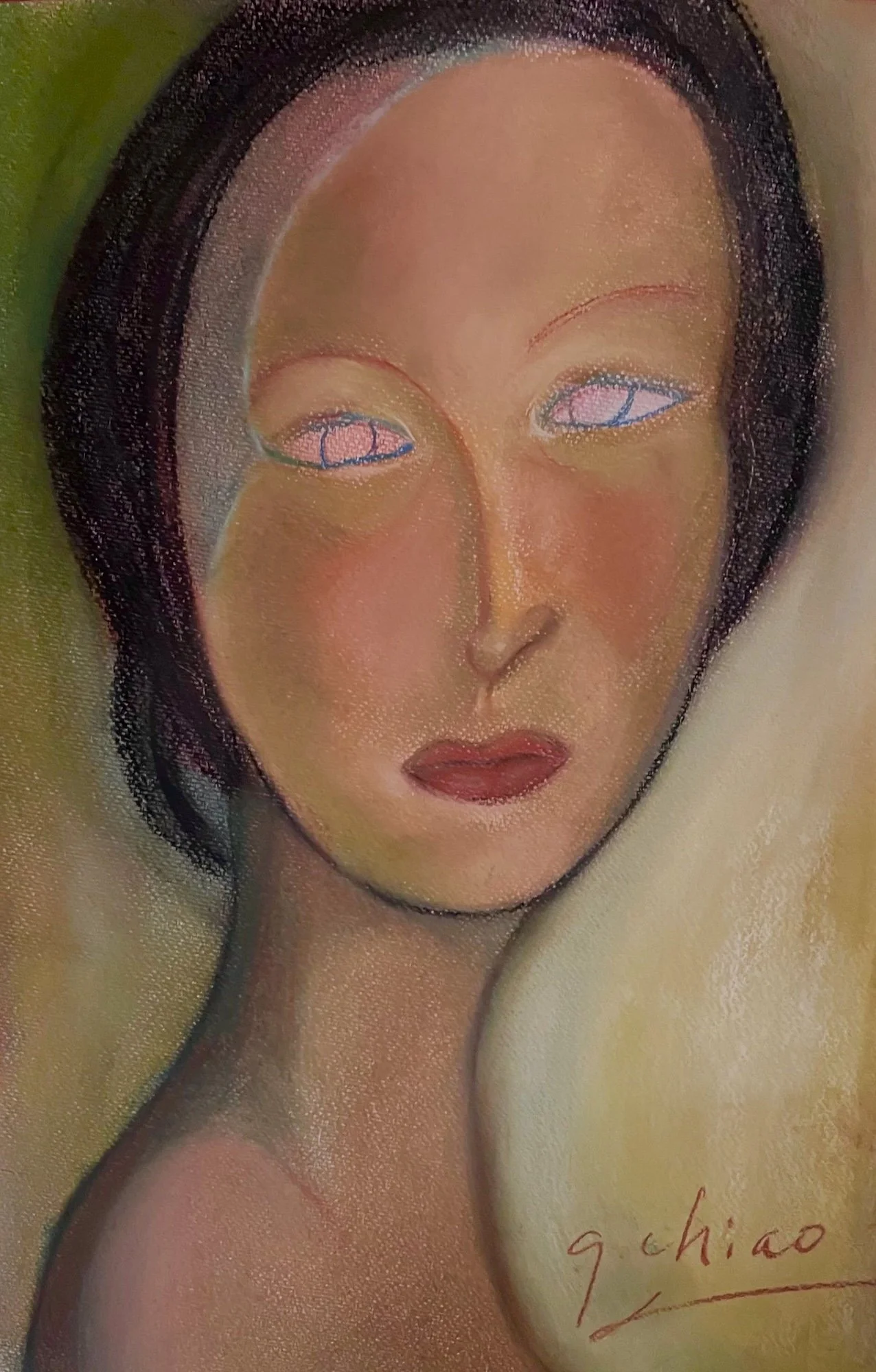 Gina Chiao, Inspired by Jacqueline de Ribes, 18×12, Water-Soluble Crayon