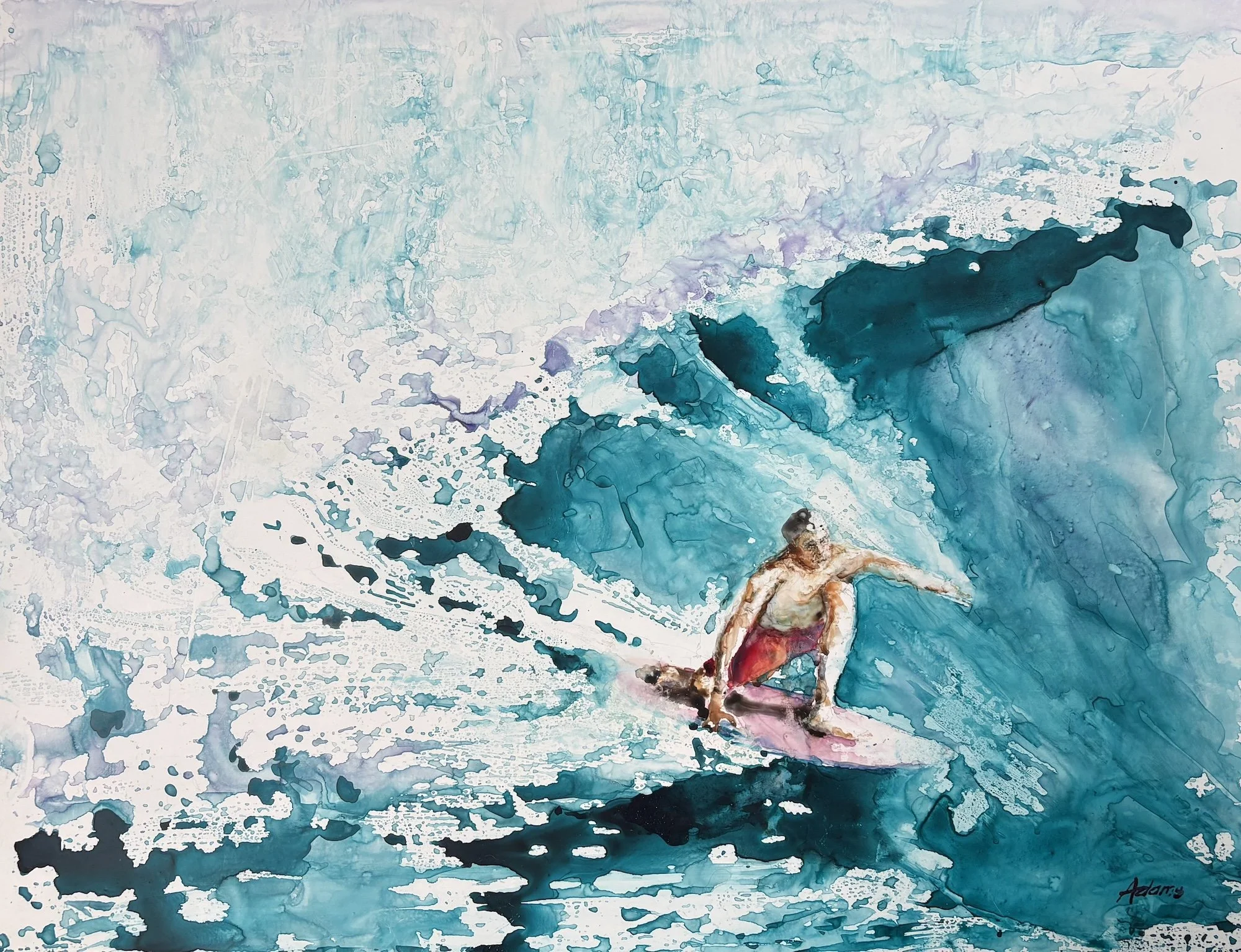 Dwayne Adams, Big Waves, 18x25, Transparent Watercolor on Yupo