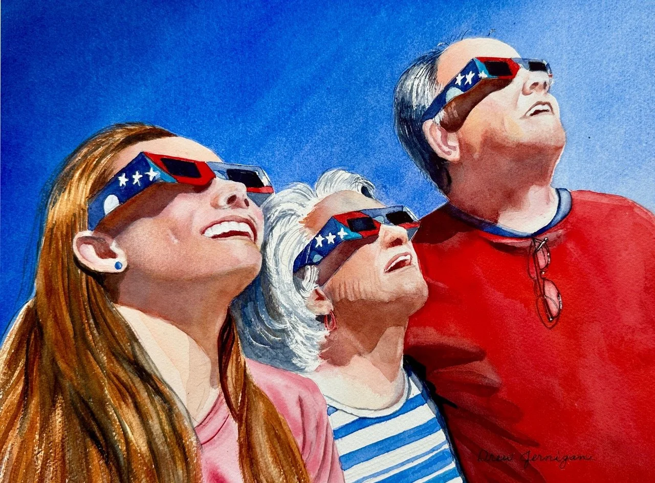 Drew Jernigan, Eclipse: Remember When We All Looked Up, 12x16, Watercolor on cold pressed paper