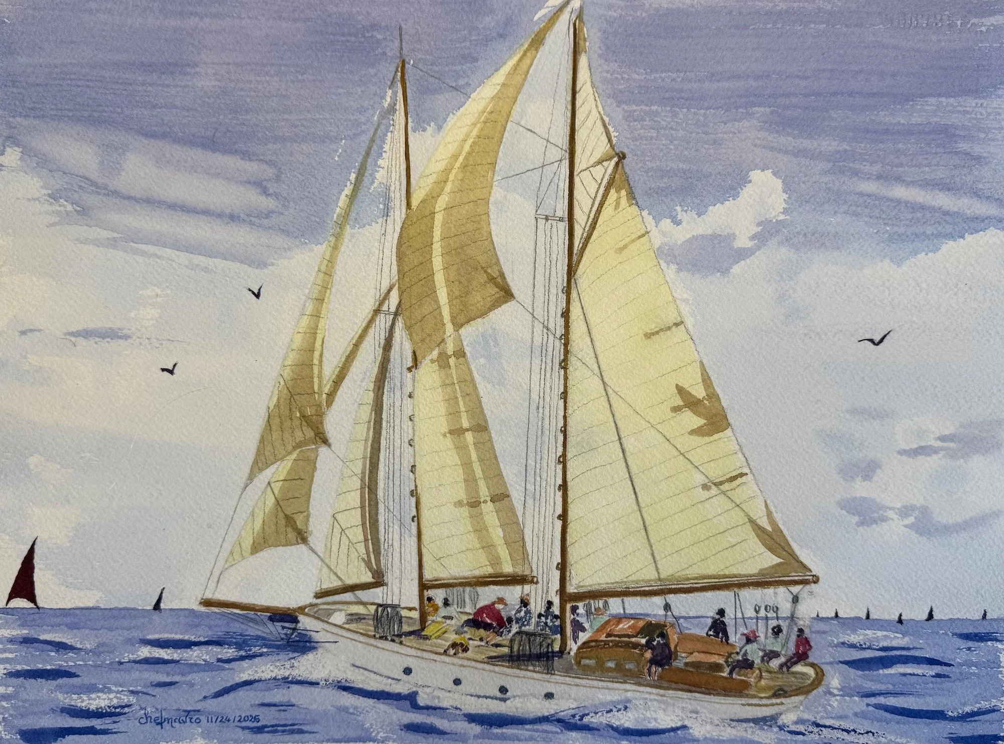George Mavro/Chef Mavro, Lelantina St. Tropez Yacht Race '25, 10x14, Transparent Watercolor