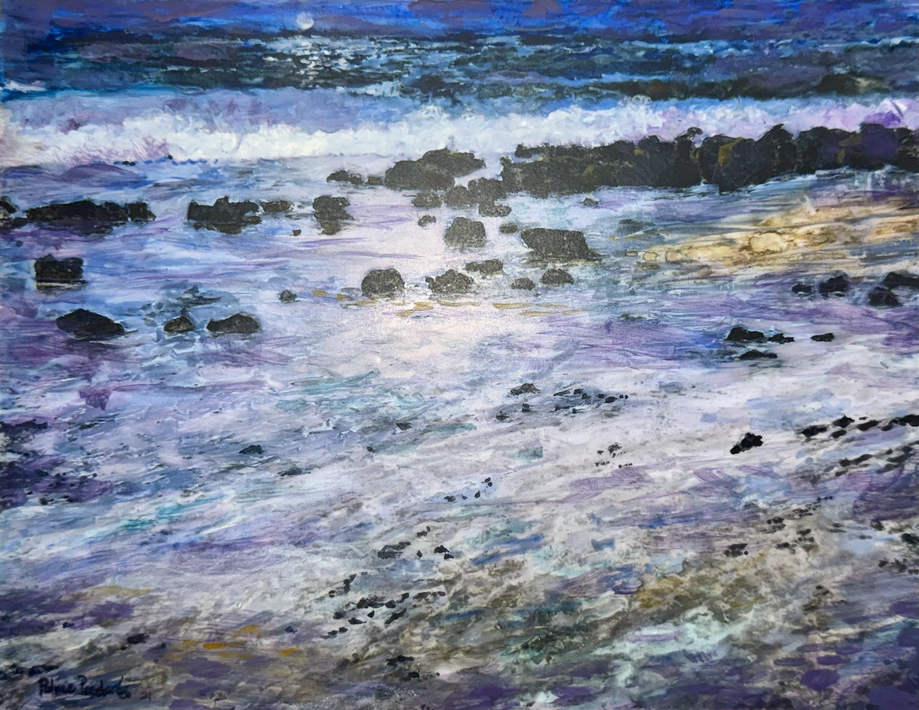 Patrice Pendarvis, Low Tide Moon, 7x9, Watercolor on YUPO