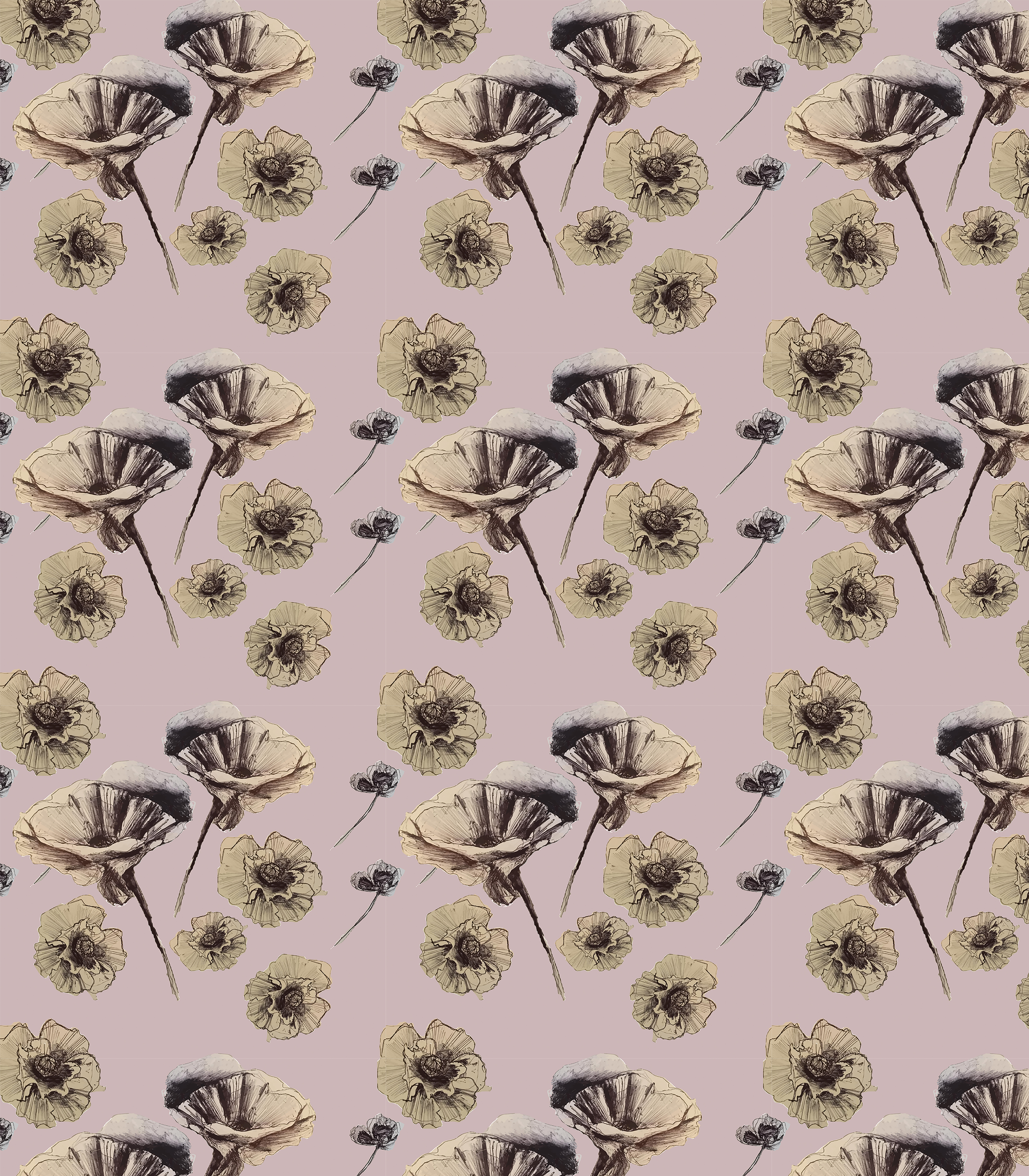 Muave Poppies. Repeat Pattern. 2016