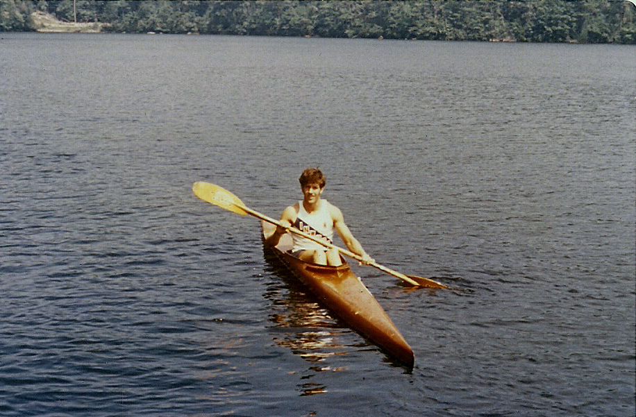 Kelly paddles a K-1 on the Hudson in 1971. 