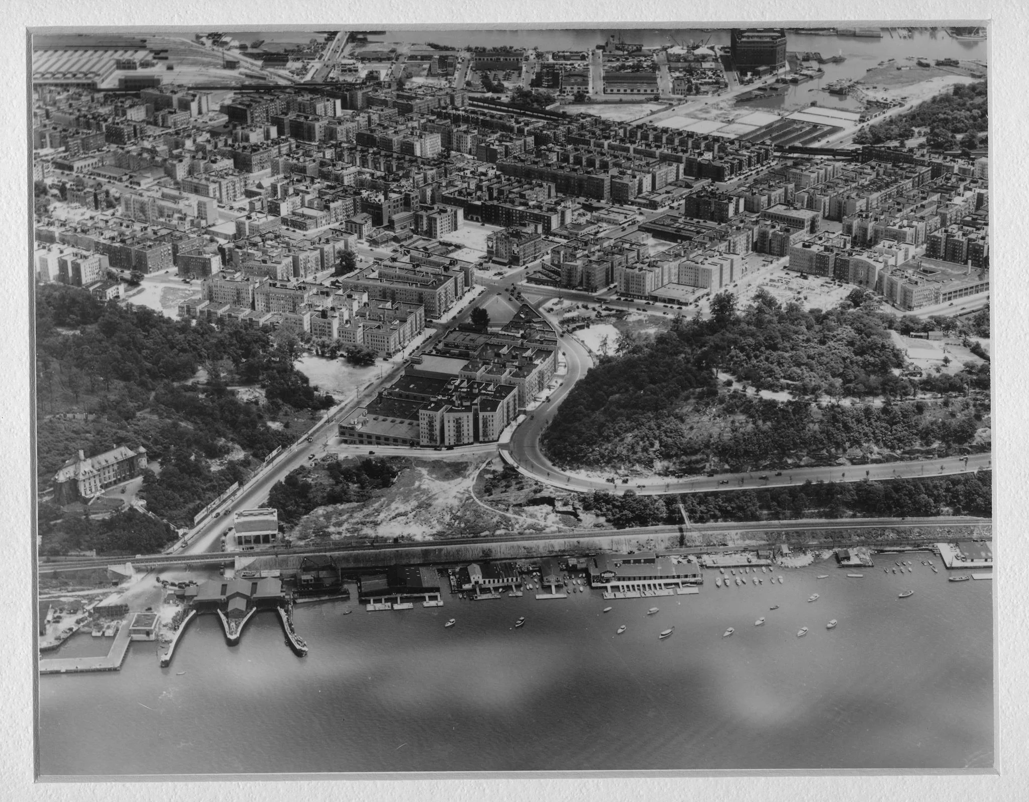 The Tubby Hook Ferry (left) and boathouses, 1935