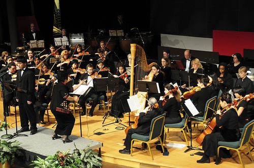 Orchestra performing Britten's "Young Person's Guide to Orchestra"