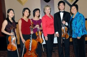 Maestra Lin, Hillary Clinton, and the Bravura String Quartet Taylor Lee and Constance Lin Kaita, Violinists Jennifer Hsu, Violist Courtney Lin Kaita, Cellist