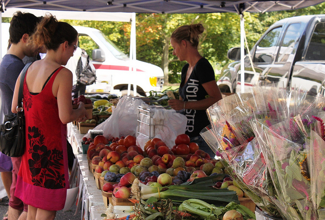People enjoying fresh fruits and vegetables