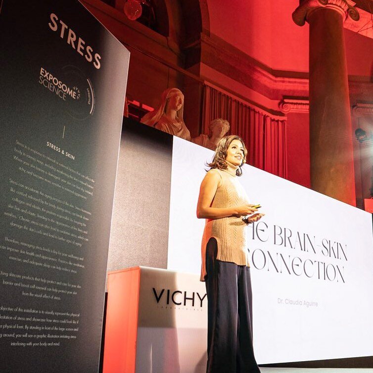Speaking on the #brainskinconnection in Stockholm for Vichy&rsquo;s Red Lab event ❤️ Part of the #exposome, stress contributes to skin #aging along with the usual factors like sun exposure. Stress, trauma and psychological disorders can show up on sk