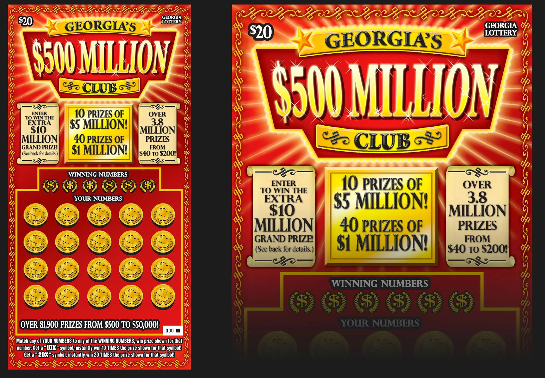 Georgia's first $20 Lottery Ticket, design was repurposed for Indiana, Virginia, Arizona, and Florida lotteries.