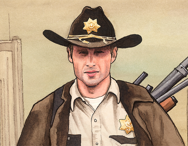 Rick Grimes, played by actor, Andrew Lincoln