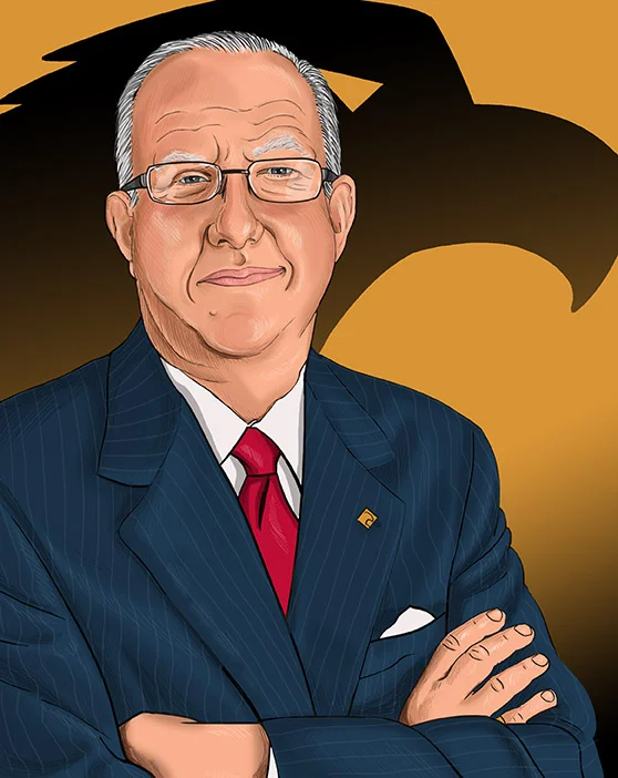Illustration of Ron Paul, CEO of Eagle Bank.