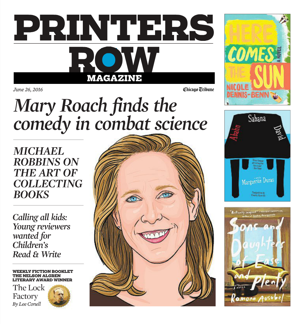 Printers Row Magazine cover featuring illustrated portrait of Mary Roach.
