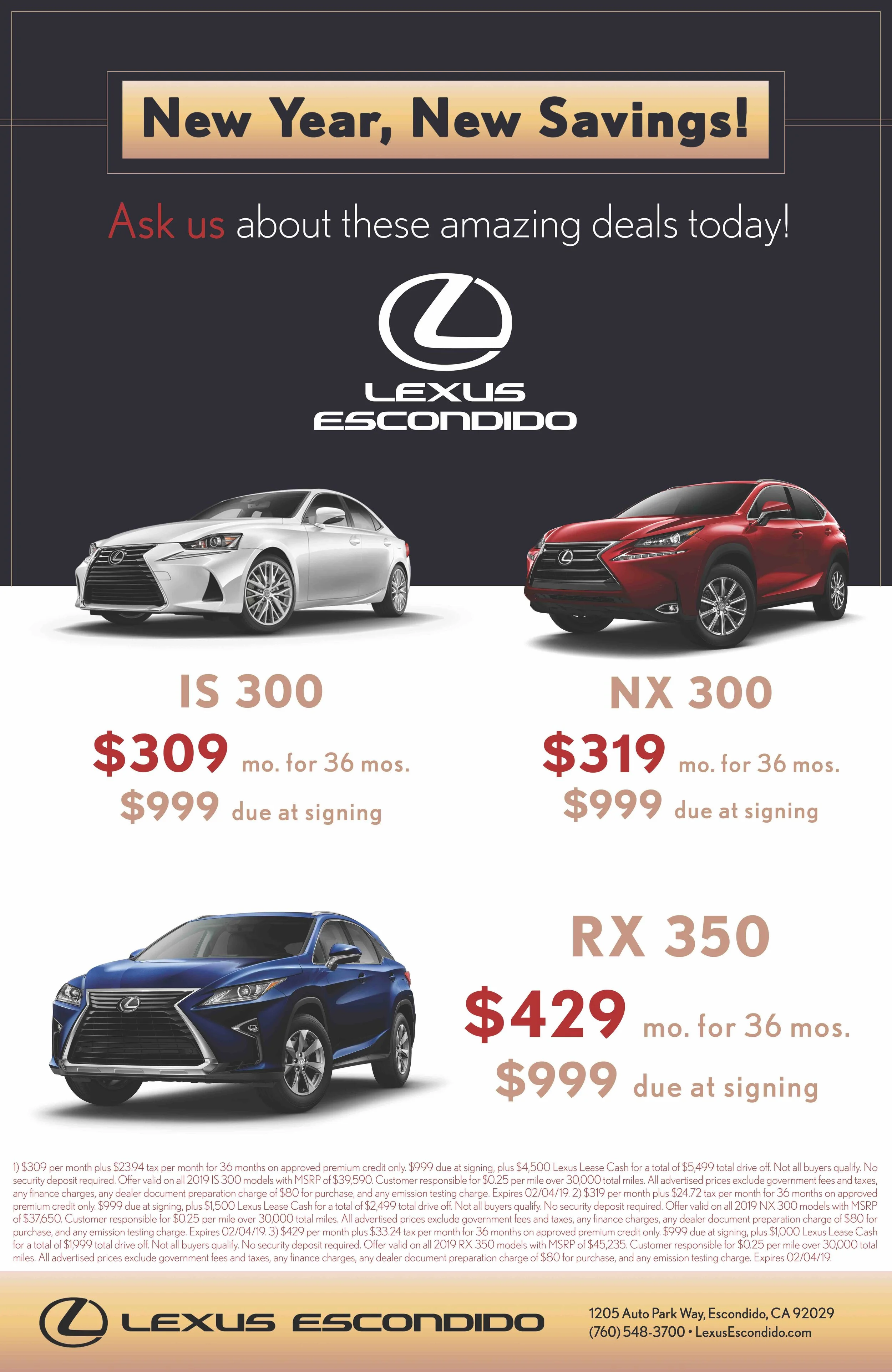 Lexus Escondido Lease Specials January