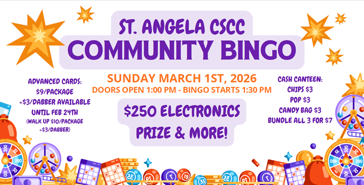 St Angela CSCC Community Bingo Sunday March 1st 1pm