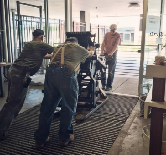 Tom and Marc helping Letterpress Depot member Natalie Zanecchia move her C&P!