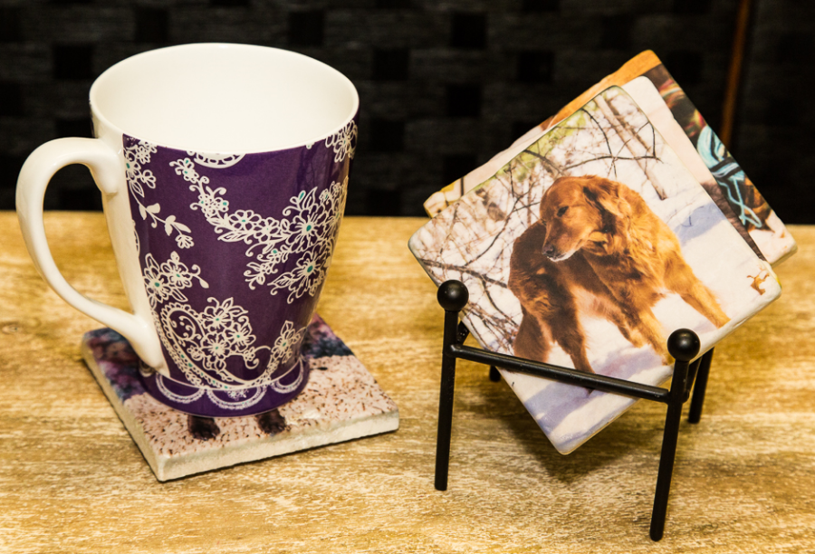 4" Tumbled Stone Coasters (set of 4) with holder $140.00