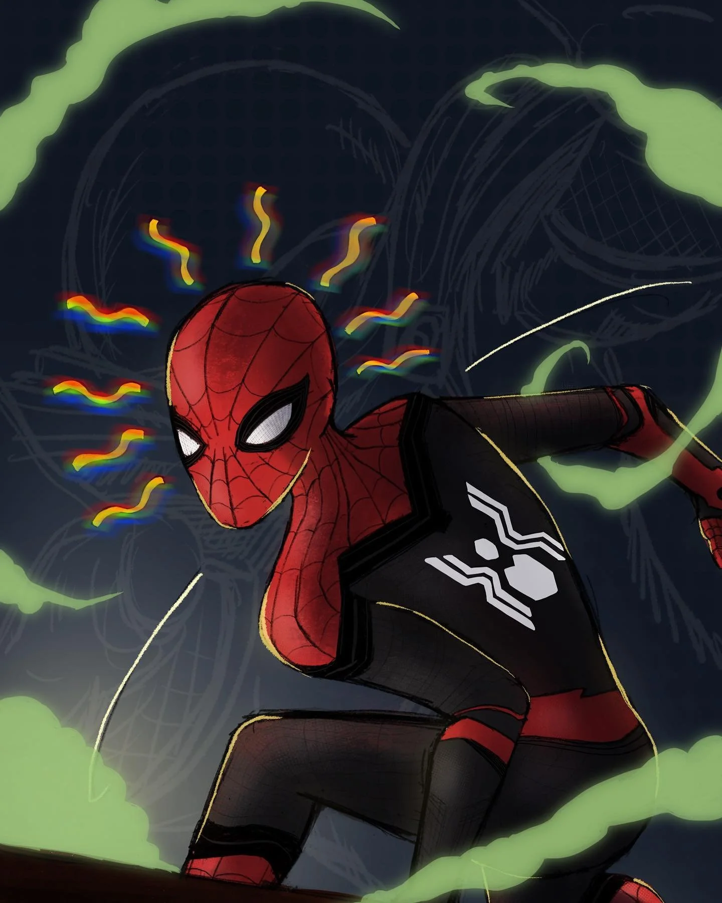 Actually kind of excited at the thought of potentially watching this again. Pretty happy with this piece except for the fact that it doesn&rsquo;t fit fully on Instagram. Wanted to do a mix of the movie with comic art. #spidermanfarfromhome #farfromh