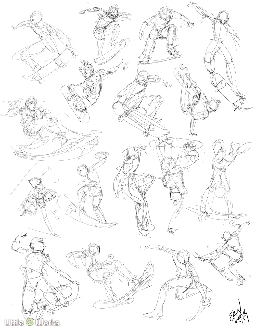 Skateboarding figure drawing exercise