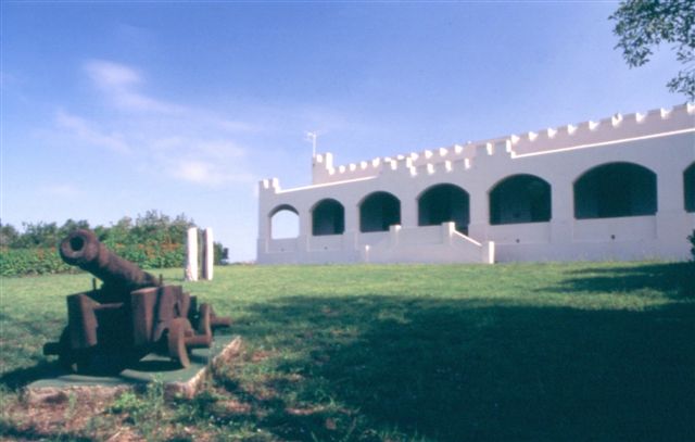 One of the famous cannons and the front of Richmond House pre 1999