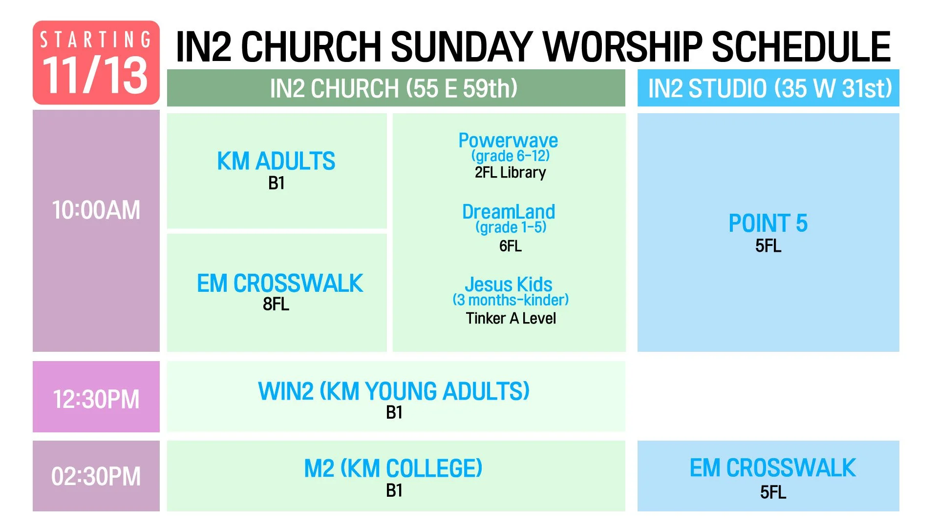 New Worship Schedule Starting November 13