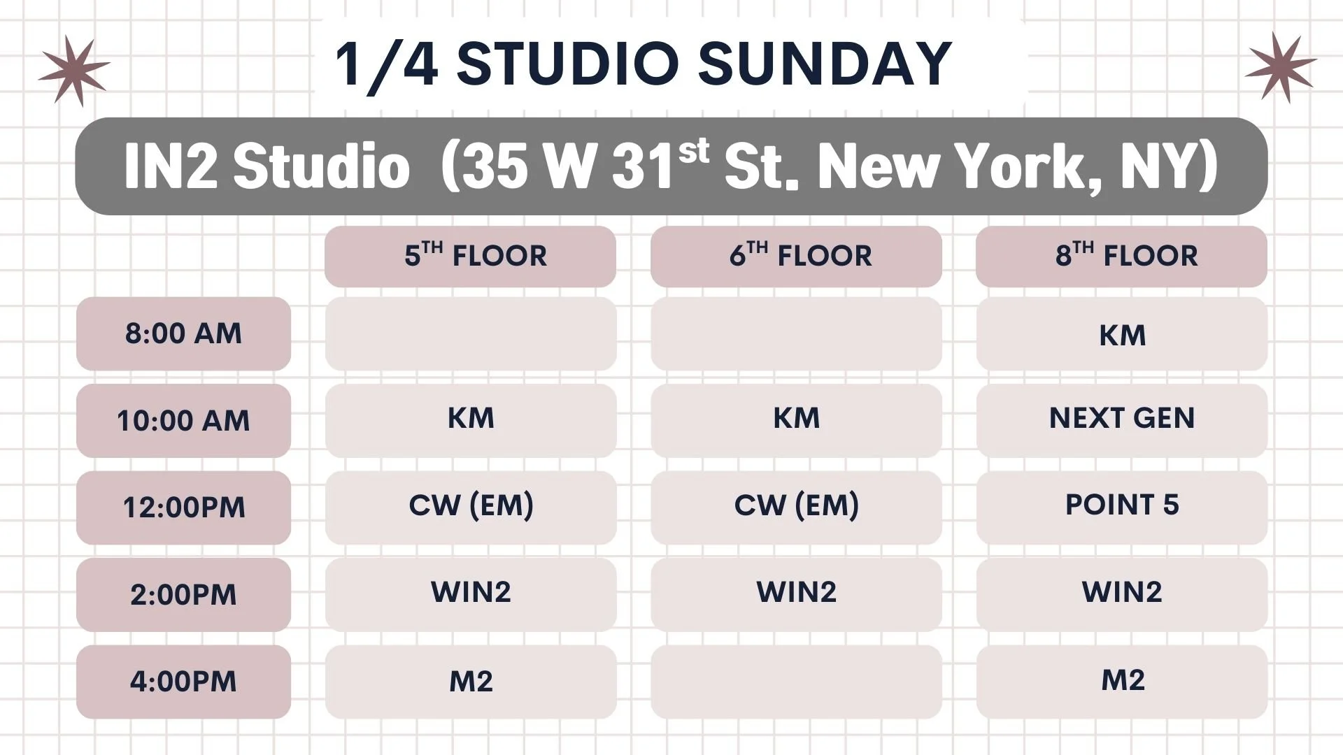 Sunday January 4 (Studio Day)