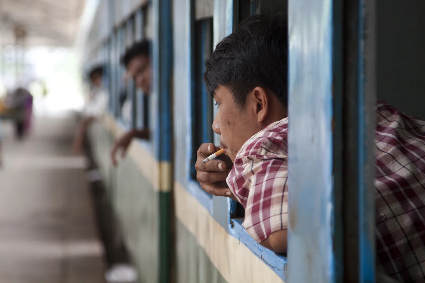  Burma, train departing from Yangon. 