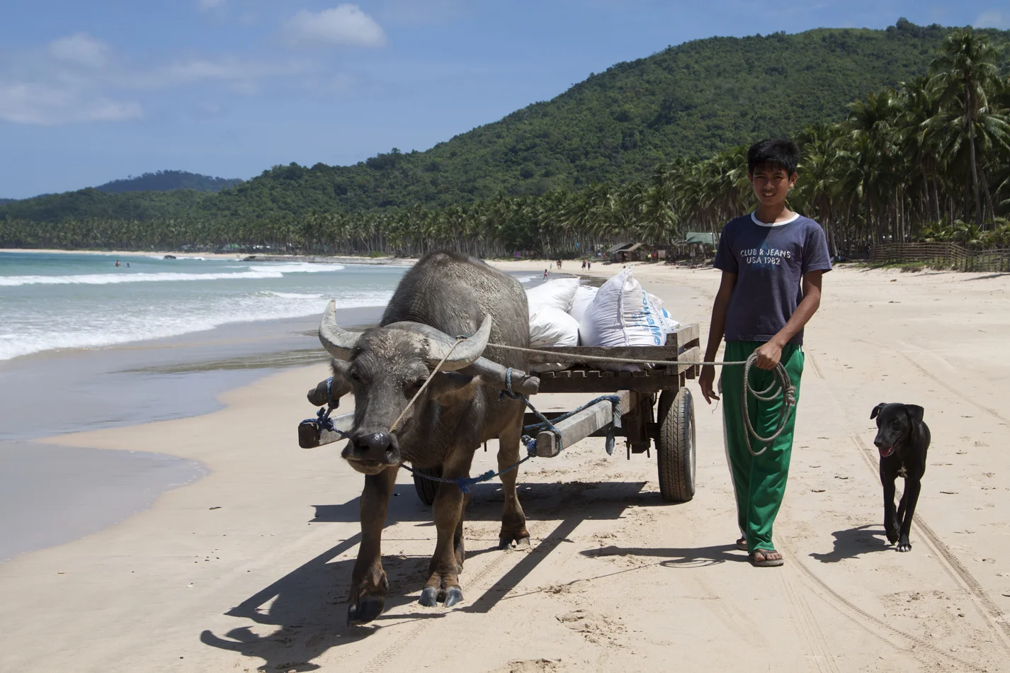  Philippines, Palawan. Kid bringing food to his village. 