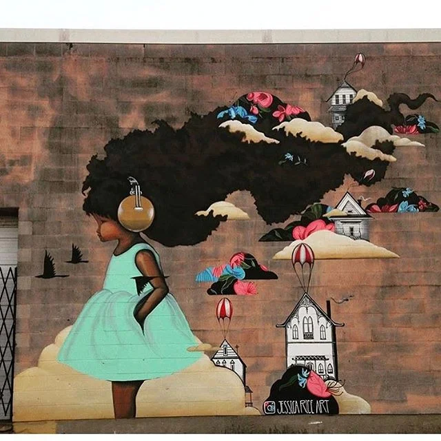 When you ask yourself why even bother in a such saturated industry where there are no new ideas. Then this shows up in your dm. Mural by @jessicariceart. I guess I'm headed to Houston, I need to see this in person #mingoandgrace #mingoandgracepatterns #blakedress